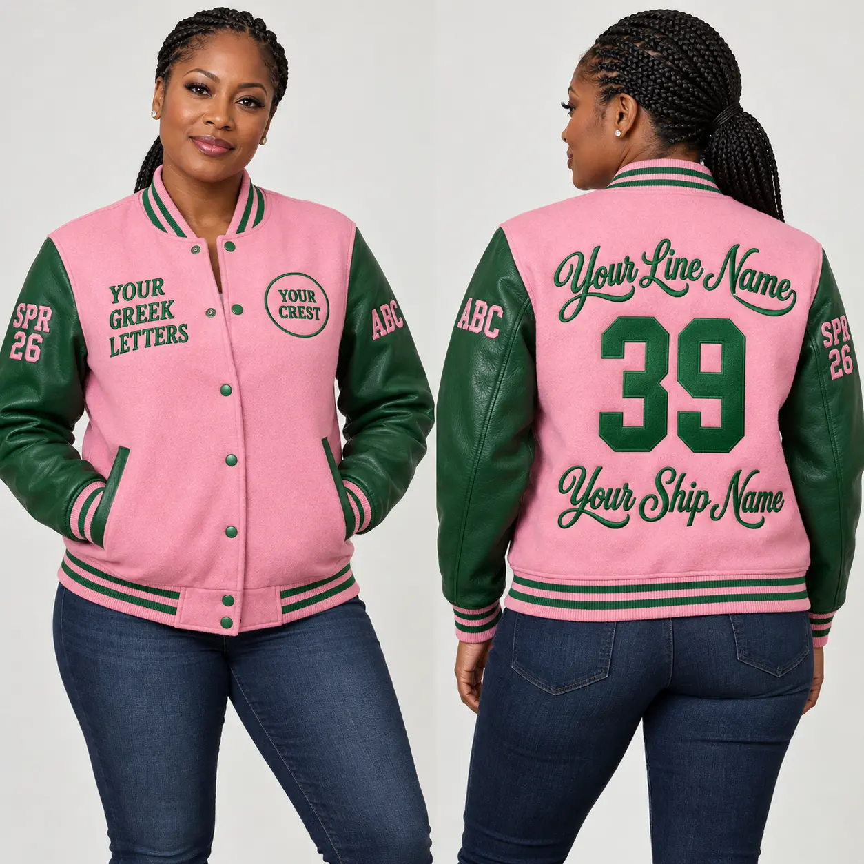 Women's Personalized Embroidered Wool Varsity Jacket - Bold Flowing Script, Athletic Number, Fitted Garment, Stylish Sleeves, Trendy Coats for Daily Wear