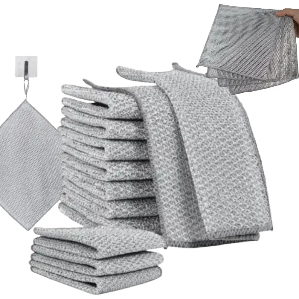 10 Counts Multipurpose Non-Scratch Wire Dishcloths - Double-Layer Reusable Dishwashing Rags for Wet& Dry Use, Kitchen Cleaning Cloth for Sinks, Pans & Dishes,Washable & Durable Reusable Non-Scratch Dishwashing Rags