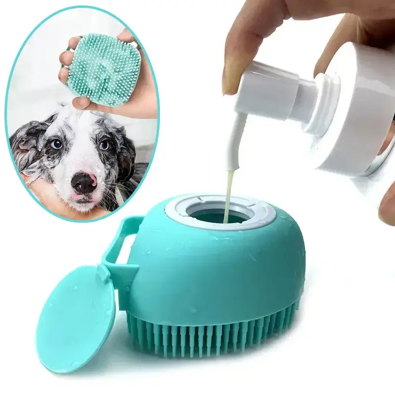 Heart Shape Silicone Pet Bath Massage Glove Brush, Soft Safety Dog & Cat Grooming Tool, Bathroom Bath Accessory for Big Dogs, Puppies & Cats, Supplies, Universal, Safe Bathing