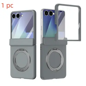 Advanced texture skin feel Protective phone case suitable for Samsung Galaxy Z Flip7/6/5. Comes with tempered glass film, zflip7 with 360 ° rotating bracket, zflip6 supports wireless charging, zflip5 with hinge protection cover, anti slip and anti drop