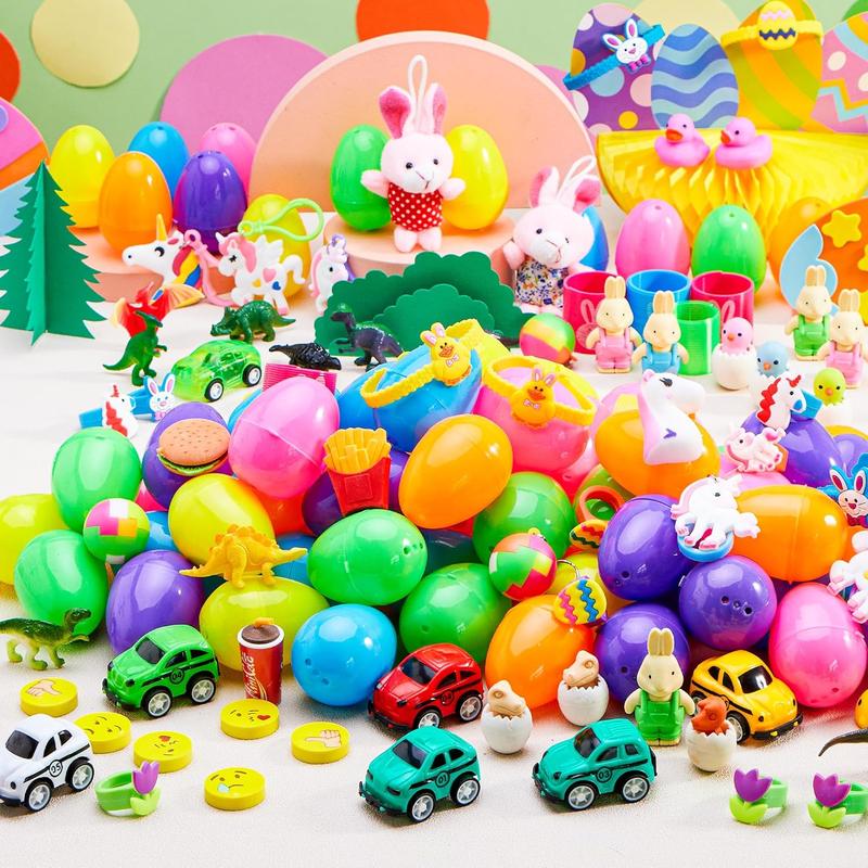 36pcs/48pcs/60pcs/80pcs/100pcs/120pcs/144pcs/160pcs/200pcs Prefilled Easter Eggs Toys and Stickers for Easter Egg Hunt, Filled with Toys Party Favors for Kids Boys Girls Easter Eggs Hunt, Basket Stuffers Fillers, Classroom Prize Supplies Kids Outdoor Play
