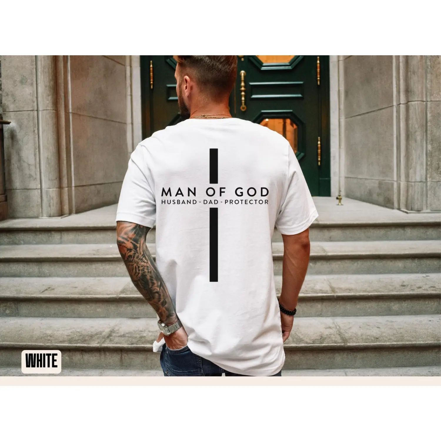 Man of God Tee | Husband Dad Protector | Fathers Day Cross Christian Shirt