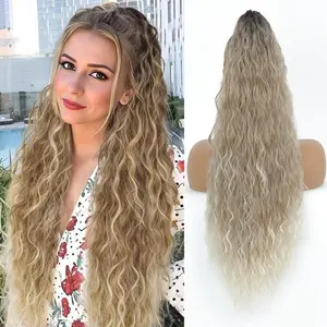 Claw Clip in Ponytail Extension 30 Inch Long Wave Curly Pony Tail Hair Extensions for Women fluffy  Looking Synthetic Hairpiece for Daily Use(Ombre Brown Mix Blonde, 30Inch)