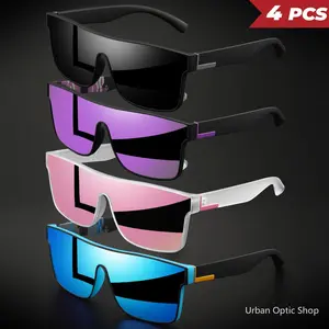 XUH 4 Pack Classic Colorful Square Sports Sunglasses for Men Women, UV400 Protection Polarized Anti-Glare One-Piece Lens Comfort Fit Eyewear for Cycling, Hiking, Daily Wear & All Outdoor Activities
