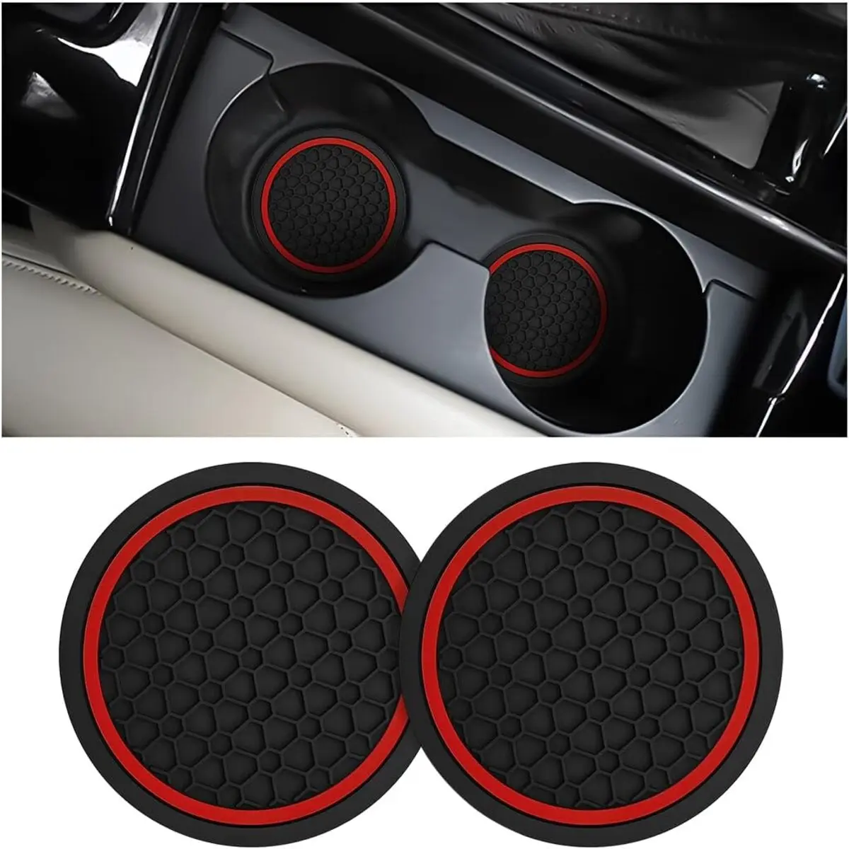 Humwam 2-Pieces Anti-Slip PVC Car Cup Holder Coasters, Protective Easy-to-Clean Car Auto Accessory, Spill-Preventing Interior Mat for Vehicles & Home
