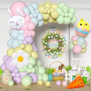 Easter Balloon Arch Kit, Easter Party Decorations With Pastel Balloons, Bunny Carrot Chick Daisy Foil Balloons For Spring Easter Bunny Themed Birthday Baby Shower Party Decorations