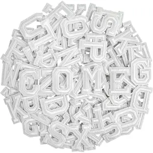 104pcs White Iron on Letters Patches Embroidery Fabric Letters Applique Patch for Clothing Jackets Jeans Hats Backpacks Socks