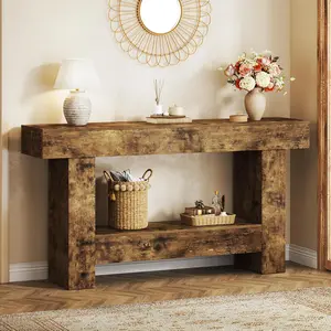 63 Inches Long Console Table, Sofa Table with Storage Behind Couch, Entryway Table with Open Storage, Farmhouse Console Tables for Entryway, Living Room, Hallway, Rustic Brown