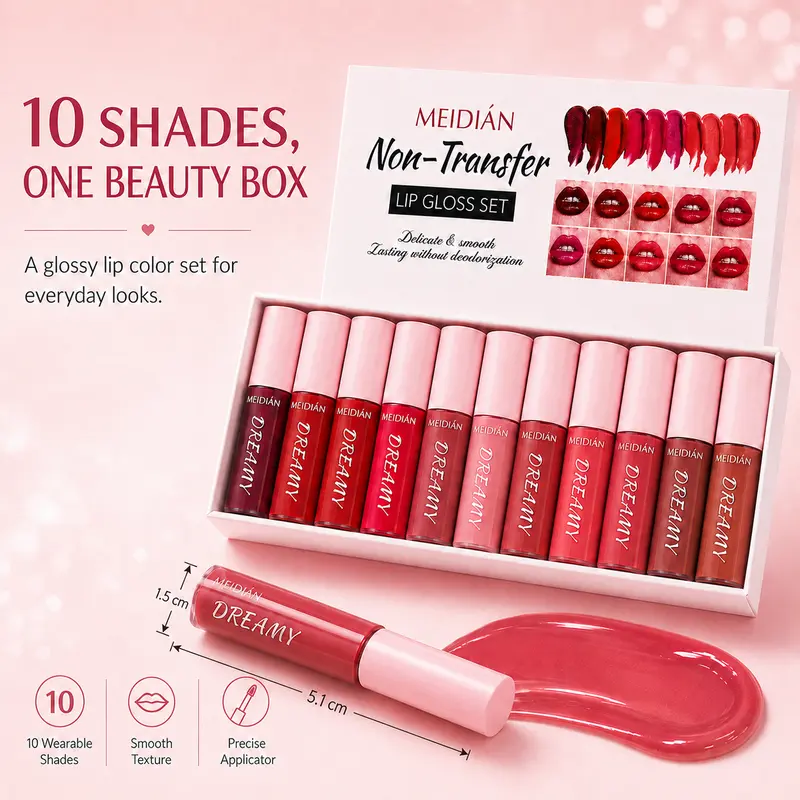 Limited Edition 10-Piece Color Stick Lipstick & Lip Gloss Set - 7 Unique Daily Shades, Non-Sticky Matte-Velvet Lip Oil, Color Correction, All Skin Types, Travel-Friendly On-the-Go Makeup Kit