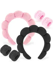 LMMAKE Spa Headband with 2 Wristbands Ultra-Absorbent Puffy Terry Cloth Non-Slip Inner Grip for Facial Cleansing Makeup Skincare Routines Home Spas Morning Prep Beauty Treatments