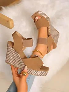 Women's Thick Heel Shoes, Round Toe, Breathable Faux Leather, All-Season Wear, Unique Square Head Design, Fashionable Wedge Sandals, Strap Heels, Classy, High Heels, Elegant