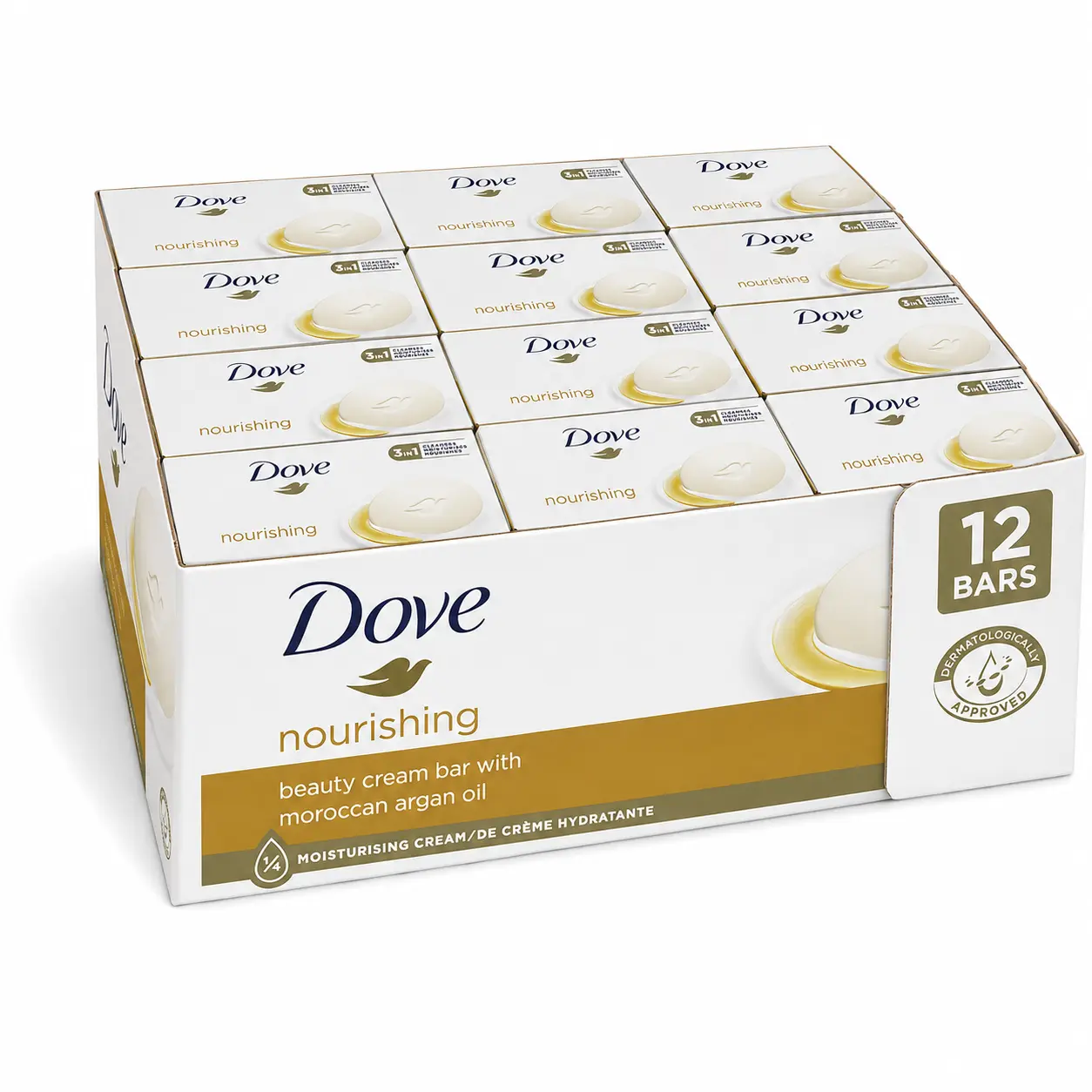 Dove Soap Nourishing Beauty Cream Bar With Moroccan Agran Oil 3.17 oz (Pack of 12)
