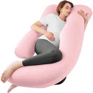 Pregnancy Pillows for Sleeping, U Shaped Cooling Full Body Pillow with Removable Cover, Pregnant Women Must Haves, Maternity Essential, Light Pink