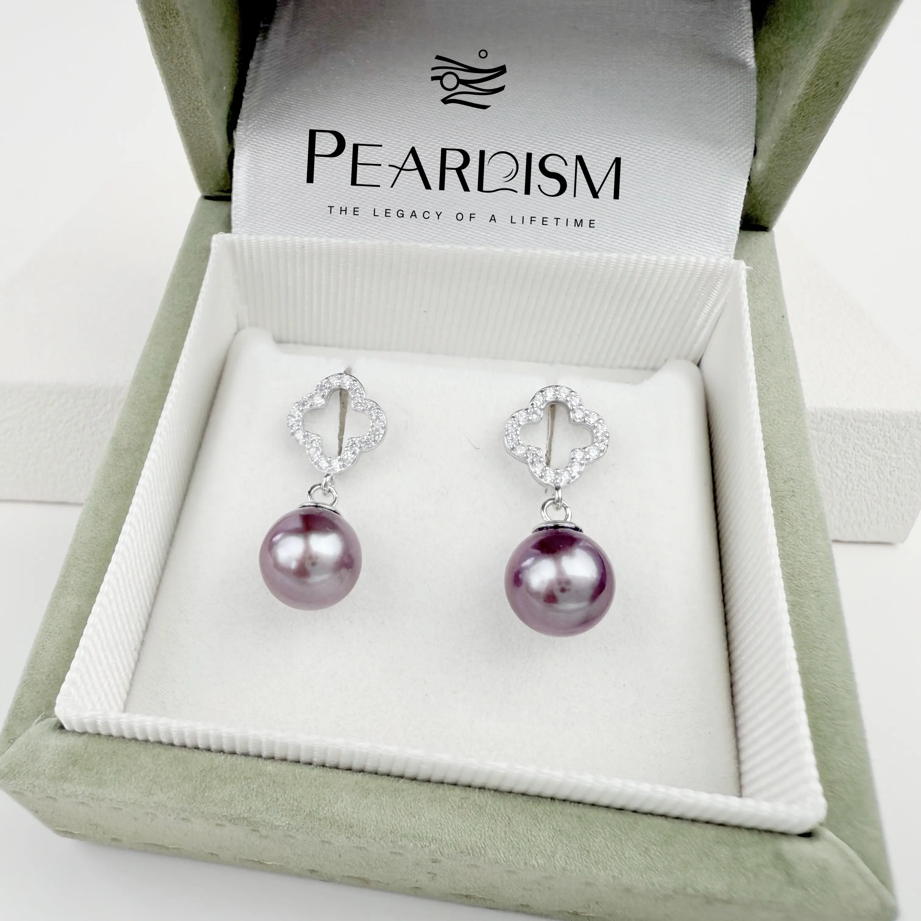 【Live】PEARLISM Luxury Dainty Edison Pearl Earrings | 7.5-8.5mm Round, Silver-Plated Clover CZ-AFEE012