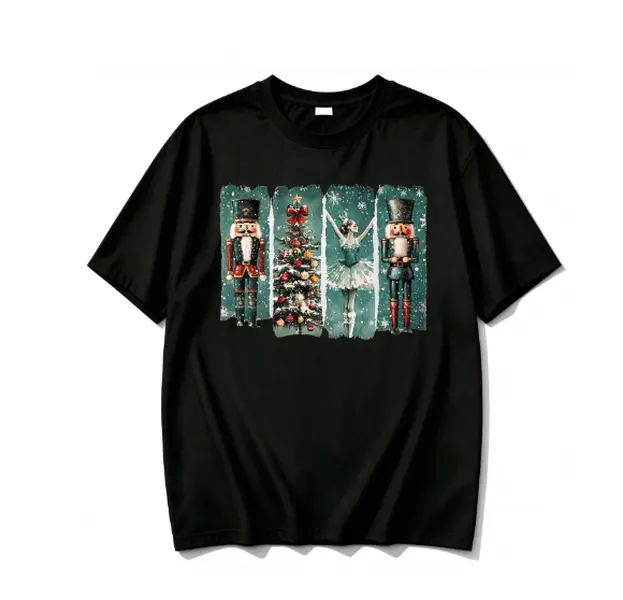 Vintage Nutcracker Ballerina Christmas Tree Graphic T-Shirt, Unisex Winter Xmas Short Sleeve Tee, Nutcracker Ballet Holiday Tee