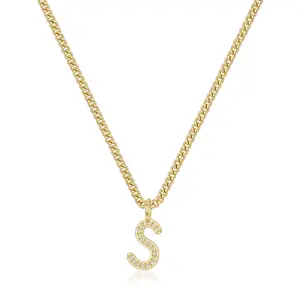 KISSYAN Initial Necklaces for Women 14K Gold Plated CZ Letter Pendant Cuban Chain Necklace Dainty Jewelry Gifts