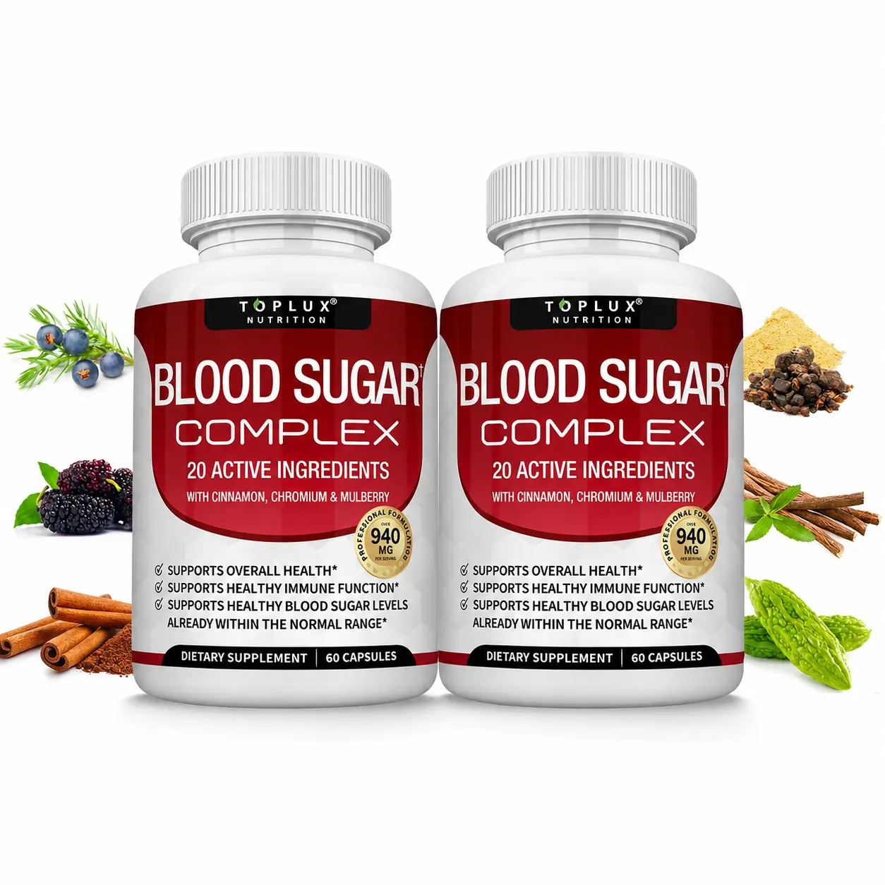 Blood Sugar Complex 20 Vitamins & Minerals Support Overall Health Toplux