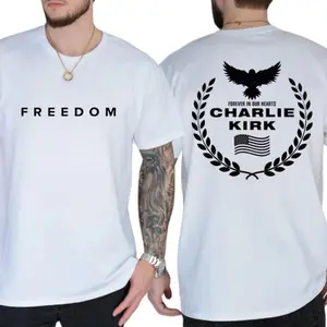 Freedom Charlie Kirk A True American Patriot Eagle Wreath “Forever in Our Hearts” Memorial T-Shirt, Patriotic American Eagle Flag Tee, Memorial Graphic Shirt, Unisex Cotton Top, Political Statement