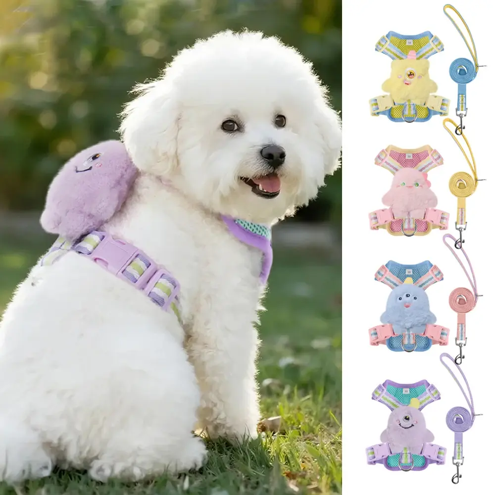 Dog Vest Harness for Small-Medium Breeds - Animal Print, Front Clip, Soft Velvet, Customized No-Pull Design with Reflective Strip, Adjustable Chest Strap, Leash & Backpack Option