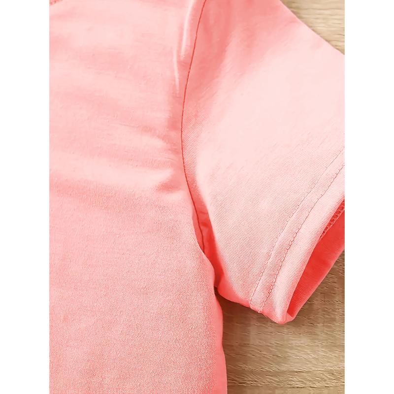 Girls' Pastel Bow Print T-Shirt - Soft Pink Blouse with Bow Patterns- Everyday & Party Outfit for Toddlers & Kids - Machine Washable Knit Top, Playful Toddler Apparel, Playful Graphic Tee, Comfortable Fit Tee