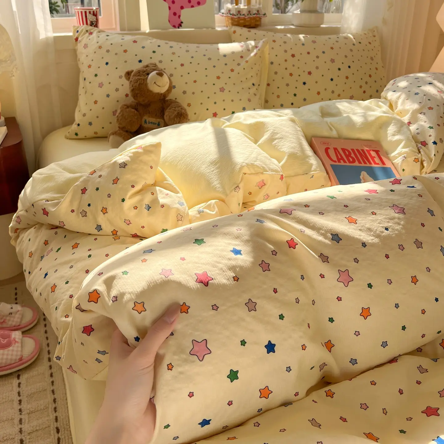 3pcs/4pcs Cloud Feel Twin Layered Mesh Cute Star Four-Piece Set, Student Dormitory Three-Piece Set, Home Bedding Four-Piece Set, Soft Bedding Sets, Cozy Bedding Set, Decorative Bedding Set, Bedroom Bedding Set