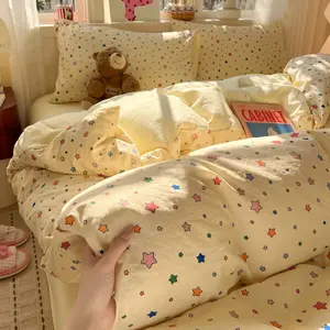 3pcs/4pcs Cloud Feel Twin Layered Mesh Cute Star Four-Piece Set, Student Dormitory Three-Piece Set, Home Bedding Four-Piece Set, Soft Bedding Sets, Decorative Bedding Set
