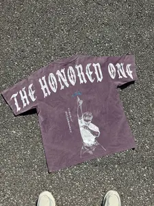 Unisex Pure Cotton T-Shirt with Anime Print and Lettering, Casual Comfortable Street Fashion for All Seasons, Versatile Daily Wear, Streetwear