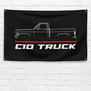 Unbranded & Handmade 3x5 ft Vibrant Polyester Fabric C10 1975 Truck Banner - Home Wall Art Decor, Truck Enthusiasts' Man Cave Garage Accent, Grandpa-Dad Birthday Gift