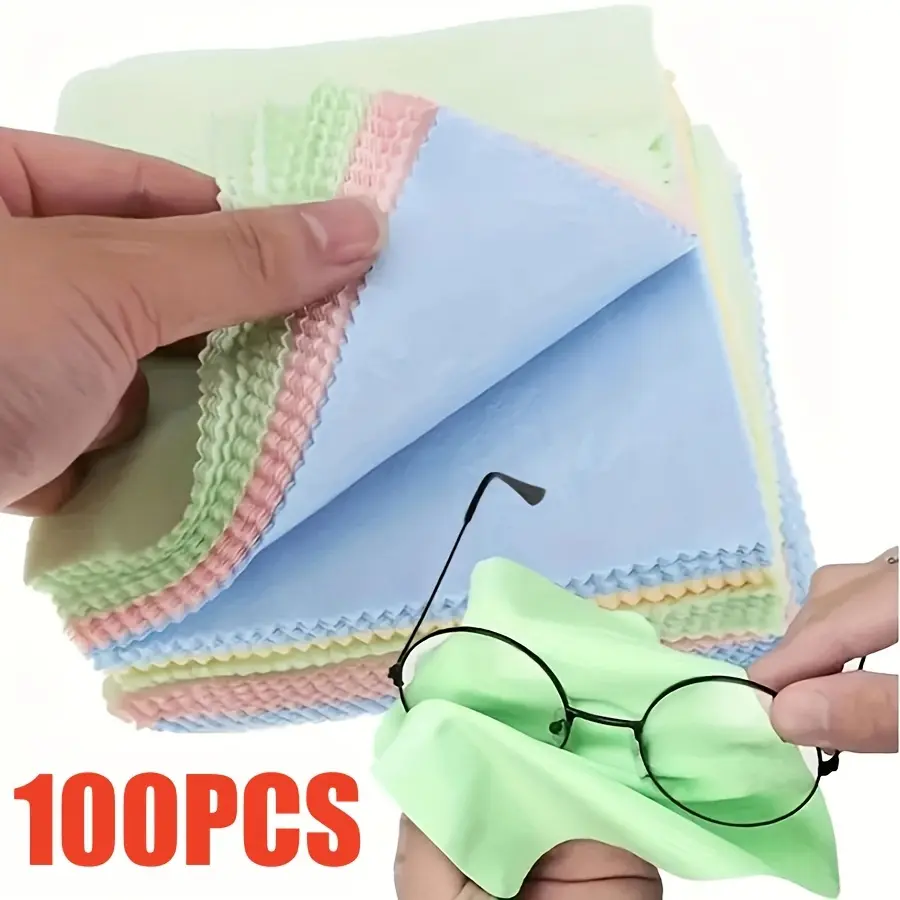 Ultrafine Fiber Eyeglass Cleaning Cloth 100 Sheets Pack Large Size Reusable, Screen Wiping Towels for Glasses and Dining Use Microfiber