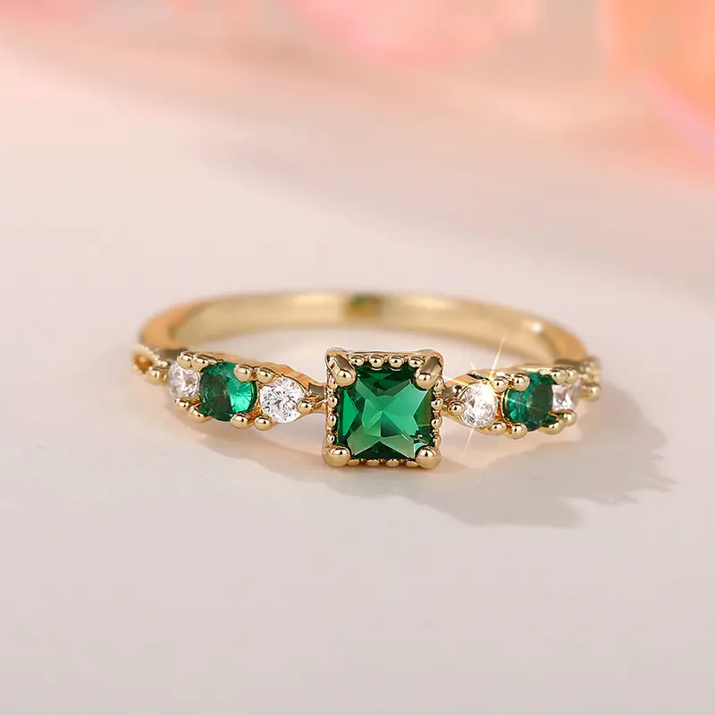 Women's Elegant Geometric Square Rhinestone Stackable Rings - Female Metal-Coated Fashion Jewelry, Everyday & Party Wear, Exquisite Birthday Gift, Metal Coating