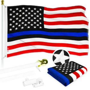 G128 - 6 Feet Tangle Free Spinning Flagpole (White) Blue Lives Matter Flag Brass Grommets Embroidered 3x5 ft (Flag Included) Aluminum Flag Pole