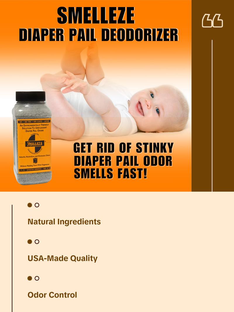 SMELLEZE Diaper Pail Deodorizer, Odor Eliminator for Diaper Pail, Baby Poop Deodorizer & Human Urine Odor Eliminator, Deodorizes Infant & Adult Diaper Pails - 2 lb. Granules