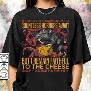 Faithful To The Cheese Shirt, Vintage Japanese Horror Rat Graphic Tee, Tokyo Weird Streetwear Gifts Unisex Shirt christmas new year gift casual  outfits  women