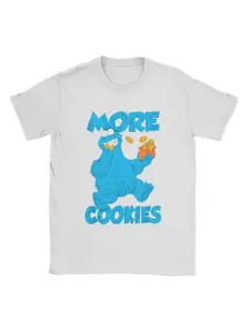 Men's Funny Sesame Street Cookie Graphic T-Shirt, Short Sleeve Round Neck Casual Top, Fitted Summer Tee for Daily Wear
