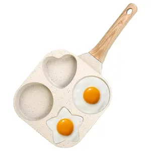 Granite Non-Stick Multi Shape Egg Pan with Wooden Handle, Quick Heat Breakfast Griddle for Home Outdoor Cooking