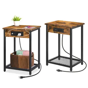 1pcs/ 2pcs Nightstand, Bedside Table with Charging Station for Bedroom, Industrial Side End Table with USB Ports and Power Outlets for Farmhouse