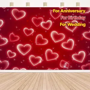 Romantic Neon Heart Backdrop – Red Glowing Hearts & Sparkles, Ideal for Anniversary, Birthday & Wedding Decor, Perfect for Party Setups & Photo Shoots, A Sweet Gift for Romantic Celebrations