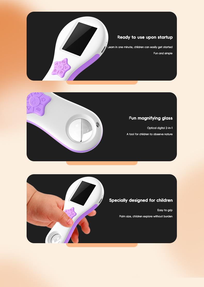 Early learning toy electronic magnifying glass. High-definition pixel images for children observing plants and insects, suitable for boys and girls aged 4–10. Mini handheld pocket digital microscope, easy to carry, fosters curiosity and a desire to explor