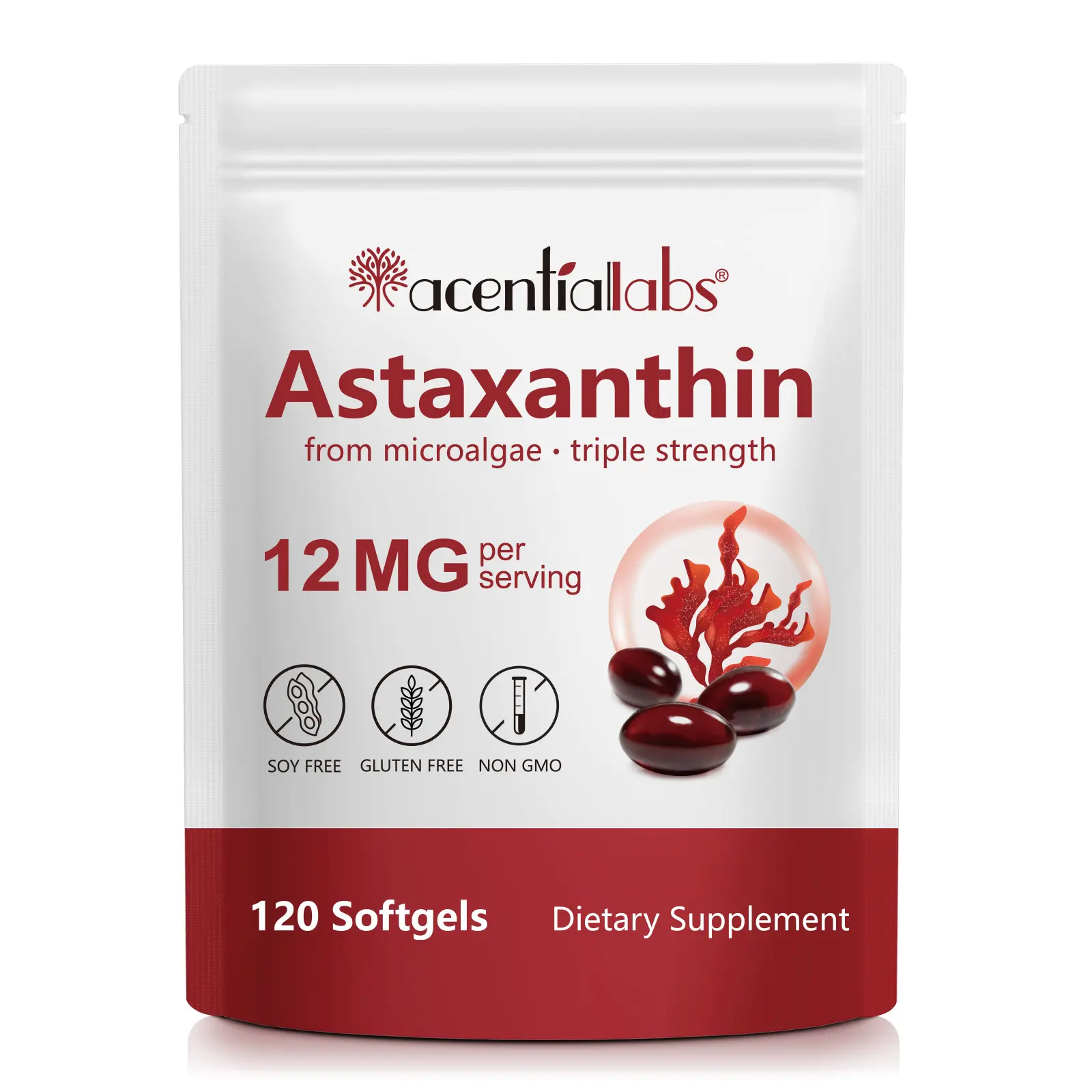 Premium Astaxanthin 12mg Supplements - Natural Microalgae Antioxidant for Skin, Eye & Immune Health - Non-GMO, Triple Strength, 120 Softgels (4 Month Supply)