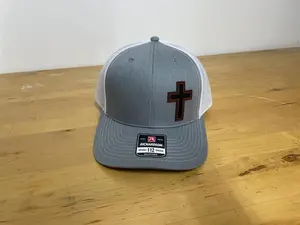 Cross 6 panel Richardson 112 | Leather Patch hat | Christian hats | Gift for him | Engraved Leather | Handmade | Cross hat | Gift for her