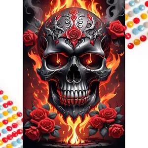 5D DIY Full Drill Diamond Painting - Diamond Painting Kit Skull, Flame. Mosaic Canvas DIY Wall Art, Home Wall Decoration, Handicraft.