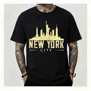 New York City Skyline Graphic T-Shirt Unisex – Vintage Distressed NYC Statue of Liberty Tee, Retro Souvenir Streetwear Top, Soft Cotton Blend Casual Short Sleeve Urban City Apparel for Men and Women