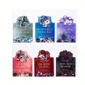 6 Retro PET Waterproof Materials, Dark Rose Theme White Ink Sticker Pack, DIY Handbook Decoration Scrapbook, Primer Material Sticker Pack