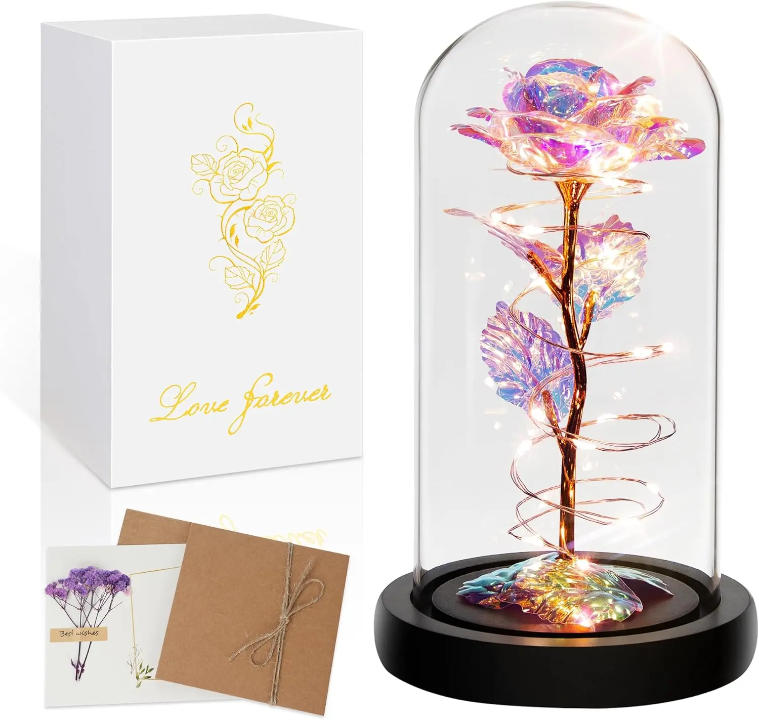 Valentine’s Day Rose Gifts for Her | Light Up Colorful Rose in Glass Dome | Birthday Gifts for Women & Mom | Mother’s Day Flowers | Anniversary Rose Gift for Wife Daughter