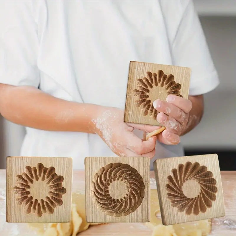 Wooden Cookie Cutters, Versatile Baking Molds, 3D Embossing Process Decoration Baking Tool, Ideal for Cookies and Pastries, Cookie Decorating Supplies, for Christmas, Thanksgiving