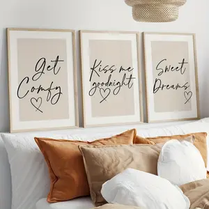 3pcs/set, Bedtime Quotes Prints, Couples Wall Art, Beige Bedroom Wall Decor, Couples Poster, Anniversary Gifts, Above Bed Art Boho Poster, Vintage Wall Art, Modern Decor, Canvas Art for Living Room, Bedroom, Home Office, Dorm, Hallway