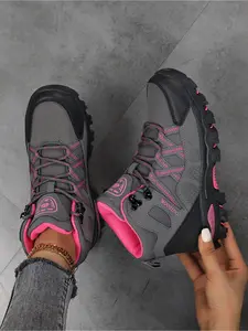 Women's Fashion Color Block High-Top Hiking Boots, Non-Slip Durable Outdoor Trekking Shoes, Breathable Cushioned Workwear Style Women's Shoes for Daily Wear