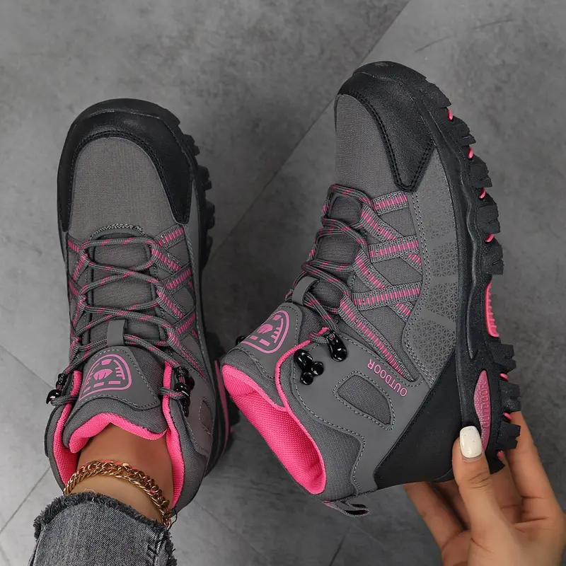Women's Fashion Color Block High-Top Hiking Boots, Non-Slip Durable Outdoor Trekking Camping Shoes, Breathable Cushioned Workwear Style Women's Shoes for Daily Wear, Walking Hiking Shoes, Hiking Footwear