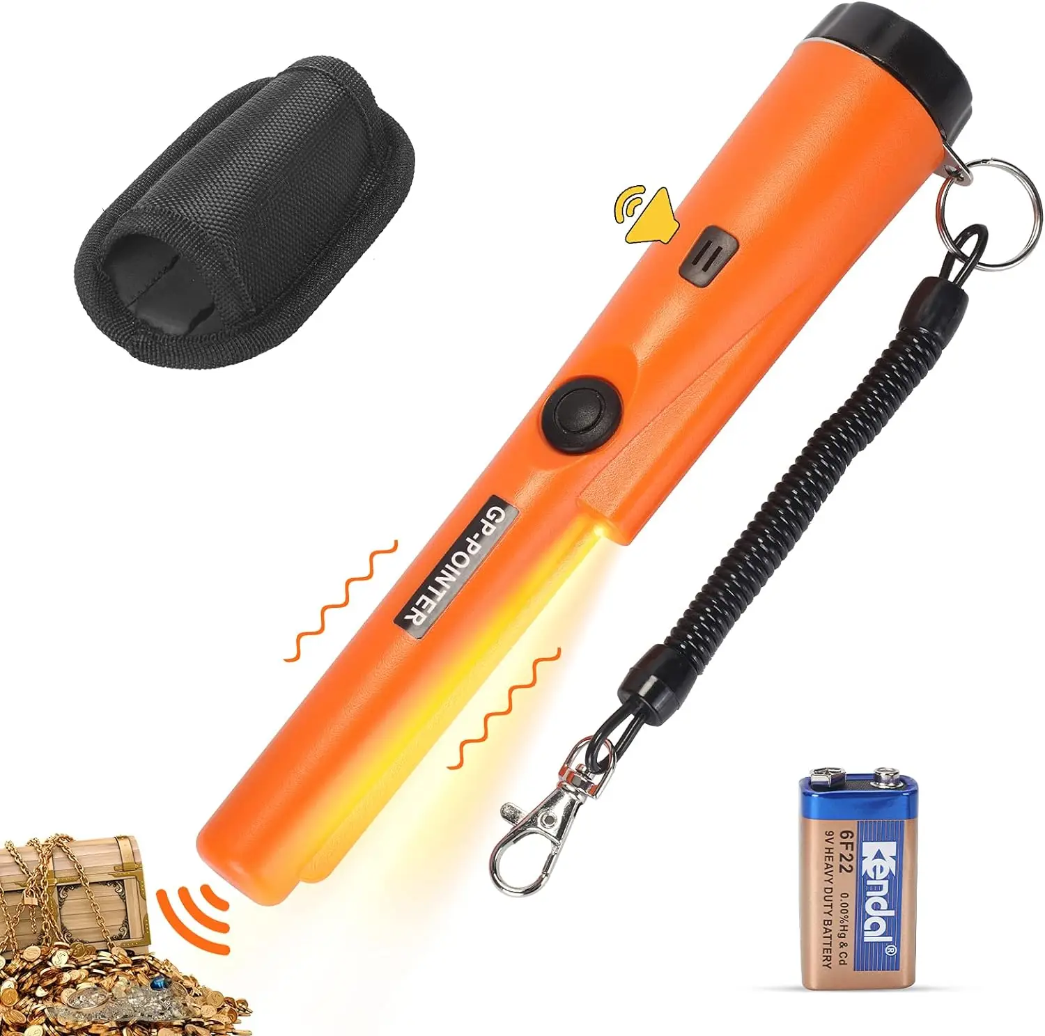 MIYAY Metal Detector Pinpointer Wand - Waterproof Handheld Probe for Treasure Hunting - Professional Quality, Battery Included - Orange equinox800 met