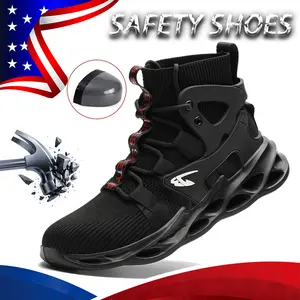 New Styles Men Safety Boots With Steel Toe Cap Anti-smash Work Sneakers Safety Shoes Men Indestructible Work Boots Hiking shoes Mesh light Breathable Slip-resistant shoes work hiking boots sneakers
